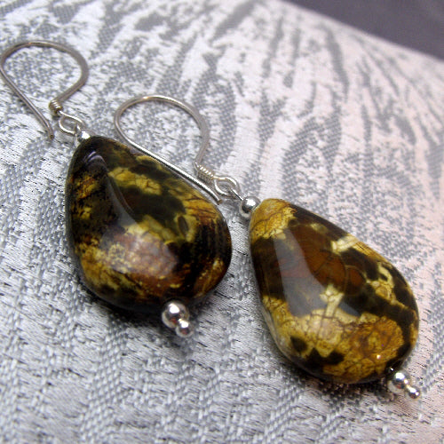 teardrop semi-precious bead earrings handmade uk, handcrafted teardrop semi-precious stone jewellery earrings