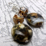 handmade brown semi-precious  jasper bead earrings