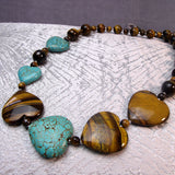 handmade chunky semi-precious stone heart designed necklace