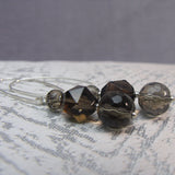 smoky quartz long drop beaded earrings