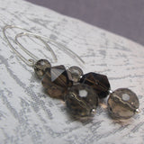 long drop semi-precious stone bead earrings handmade smoky quartz
