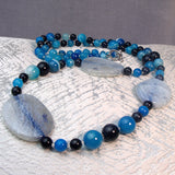long handmade chunky blue bead necklace