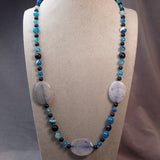 long chunky blue bead handmade necklace