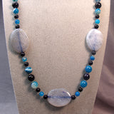 long chunky blue semi-precious beaded necklace
