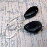 short drop black bead earrings handmade uk
