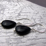 short drop black semi-precious bead earrings