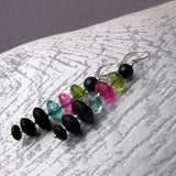 long handmade semi-precious stone bead earrings