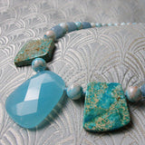 blue chunky necklace, handmade semi-precious stone necklace , chunky gemstone bead necklace