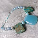 blue chunky necklace with blue chunky beads