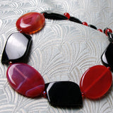 red black chunky necklace, red black semi-precious stone necklace, chunky bead necklace