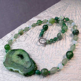 green statement necklace handmade with chunky green semi-precious beads