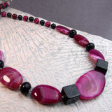 unique hot pink navy blue semi-precious bead statement necklace