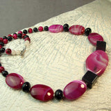 unique chunky necklace, semi-precious pink agate blue goldstone beads