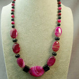 unique handmade statement necklace pink blue semi-precious beads