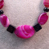 bright pink navy blue chunky semi-precious stone beads