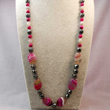 long grey and pink chunky semi-precious bead statement necklace