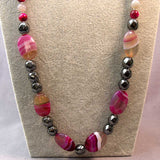 handmade chunky beaded necklace handmade pink grey semi-precious beads