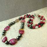 handcrafted long chunky pink grey necklace