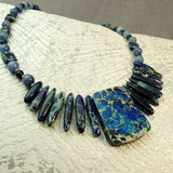 chunky blue statement necklace unique design