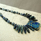 unusual blue chunky bead statement necklace