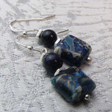 short drop blue earrings, semi-precious bead earrings, unique earrings