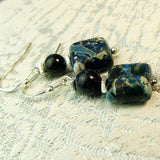 short drop semi-precious bead earrings blue in colour