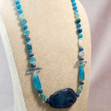 unusual chunky bead necklace, blue statement piece