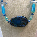 chunky blue agate beaded statement necklace
