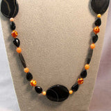chunky long black orange semi-precious bead statement necklace