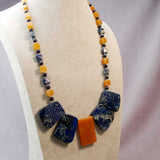chunky blue and orange statement necklace