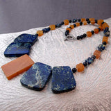 bold statement necklace blue orange semi-precious stone beads