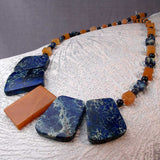 handmade chunky blue orange bead necklace