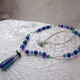 unique unusual statement necklace, silver set with semi-precious beads