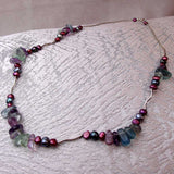 unusual handcrafted sterling silver semi-precious fluorite bead statement necklace,