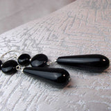 longer length black statement earrings unusual, handmade, original