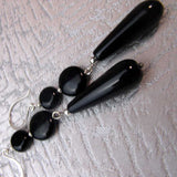 unusual long drop earrings handmade with a statement , black onyx