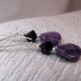 semi-precious bead statement jewellery earrings, unique long drop amethyst statement earrings