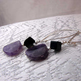 long drop earrings, long statement earrings uk, amethyst