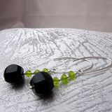 long handmade black green statement earrings