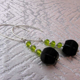 unusual statement earrings handmade green black semi-precious beads