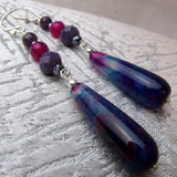 long handcrafted semi-precious statement earrings, unique, original, unusual earrings