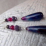 long drop semi-precious statement earrings, long handmade earrings, unique original