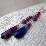 long drop earrings, semi-precious statement earrings, handmade, unique, original