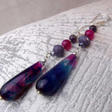 unique original long statement earrings with semi-precious beads