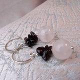 rose quartz garnet semi-precious bead earrings