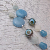 unique long drop blue statement earrings uk, handcrafted, unusual
