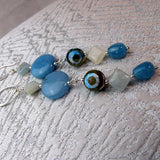 long drop blue semi-precious bead statement earrings, unique, unusual