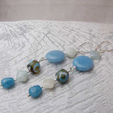long drop earrings blue semi-precious beads, unique unusual handmade