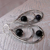long drop statement earrings, hoop semi-precious bead design