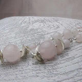 long drop earrings, rose quartz handmade statement earrings